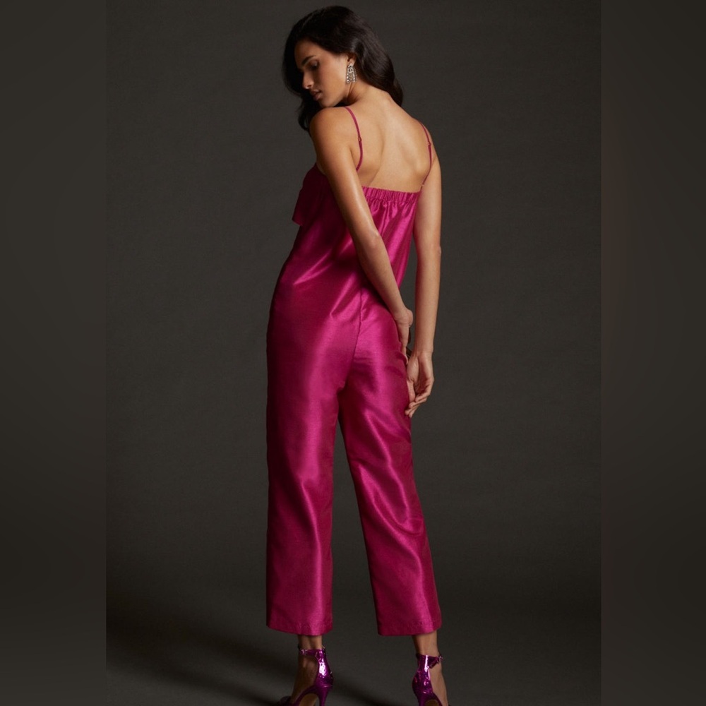 Anthropologie Hutch Satin Bow Tie Jumpsuit Pink Formal size Medium